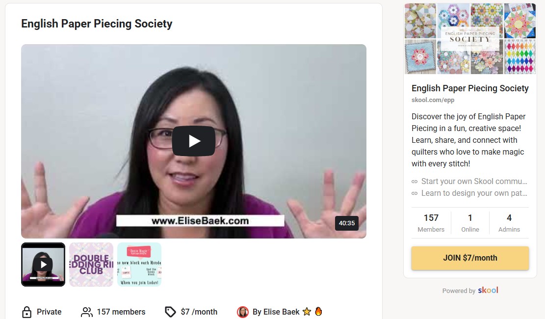 Skool是什麼?評價、費用、教學、優缺點、賺錢、案例一次搞懂 Skool成功案例 -English Paper Piecing Society